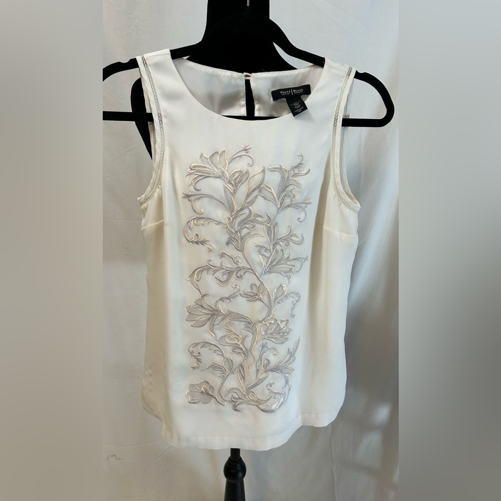 White House Black Market Sleeless Embroiderd Top